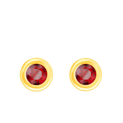 Puces d'oreilles rubis serti clos, Or jaune 750 - Emanessence