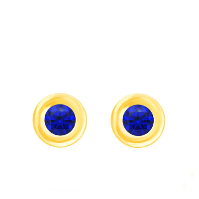 Puces d'oreilles saphir serti clos, Or jaune 750 - Emanessence
