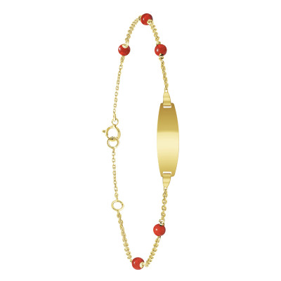Gourmette Enfant Plaque Tonneau Coraux Rouges & Or Jaune 375, 12 à 14 cm & 14 à 16 cm - Bambins
