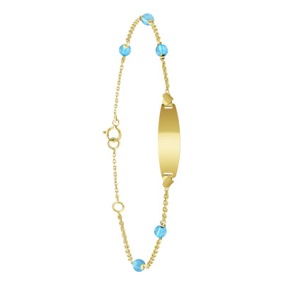 Gourmette Enfant Plaque Tonneau Coeur Topazes Bleues & Or Jaune 375, 12 à 14 cm & 14 à 16 cm - Bambins