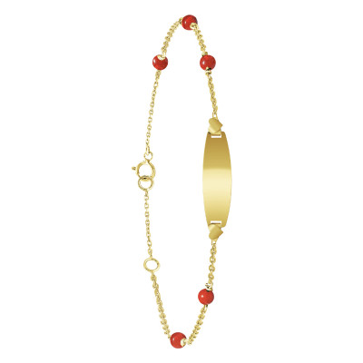 Gourmette bébé Plaque Tonneau Coeur Corail & Or Jaune 375, 12 à 14 & 14 à 16 cm - Bambins