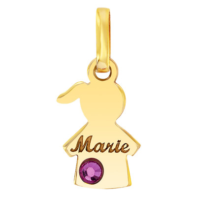Pendentif Or jaune 375, Fille Pierre de Naissance Swarovski - Bambins