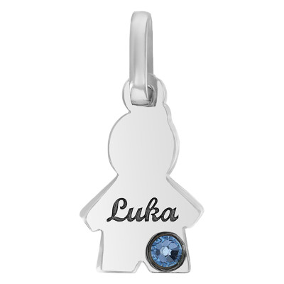 Pendentif Or blanc 375, Garçon Pierre de Naissance Swarovski - Bambins