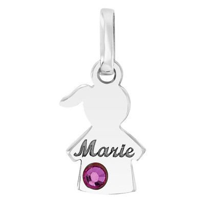 Pendentif Or blanc 375, Fille Pierre de Naissance Swarovski - Bambins