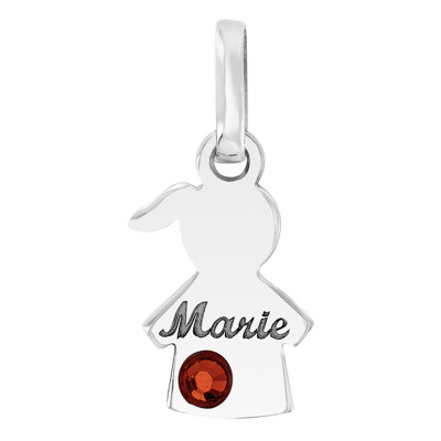 Pendentif Or blanc 375, Fille Pierre de Naissance Swarovski - Bambins