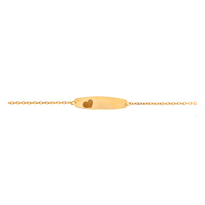 Bracelet Gourmette Coeur, Or Jaune 375, 12 à 14cm - Bambins