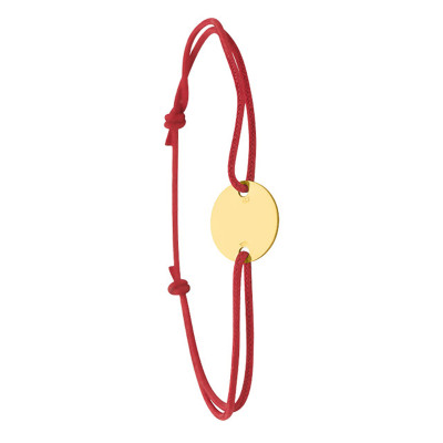 Bracelet cordon rouge médaillon rond, Or jaune - Bambins