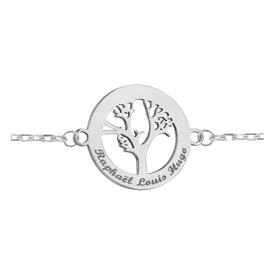 Bracelet forçat marine, Arbre de vie ajouré gravable, Argent - Lumiosa