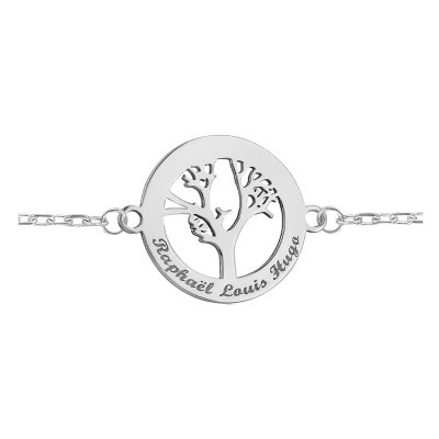 Bracelet Forçat marine, Arbre de vie ajouré gravable, Or blanc - Lumiosa