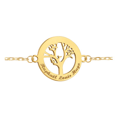 Bracelet Forçat marine, Arbre de vie ajouré gravable, Or jaune - Lumiosa