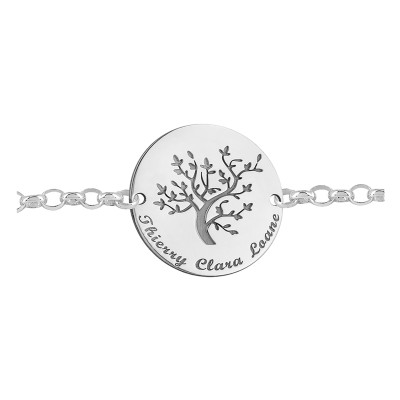 Bracelet Forçat marine, Arbre de vie gravable, Or blanc - Lumiosa