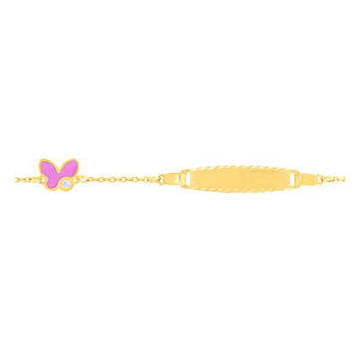 Gourmette bébé Plaque Papillon, Or jaune 375, 12 à 14cm - Bambins