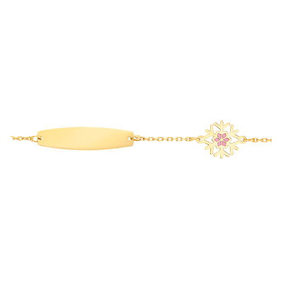 Gourmette bébé Flocon Plaque Ovale, Or jaune 375, 12 à 14cm - Bambins