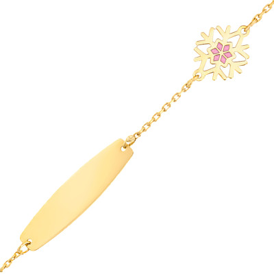 Gourmette bébé Flocon Plaque Ovale, Or jaune 375, 12 à 14cm - Bambins