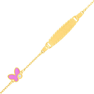 Gourmette bébé Plaque Papillon, Or jaune 375, 12 à 14cm - Bambins