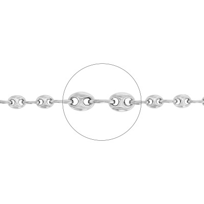 Chaîne Grain de Café Creuse, Or blanc 750, 70 cm - Manillon