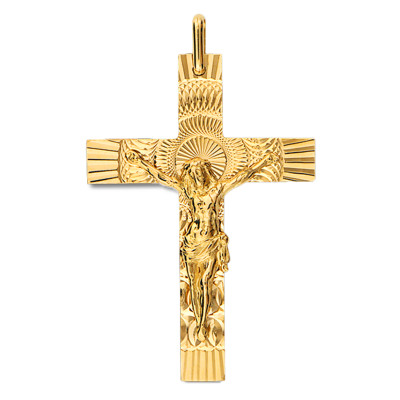 Croix Christ Solaire, Or Jaune 750, 30x42mm - Lucas Lucor