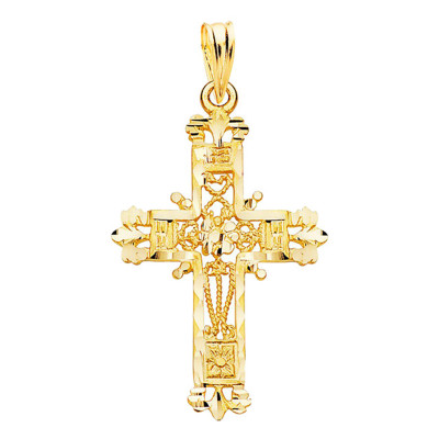 Pendentif Croix Filigrane, Or Jaune 750, 29x19 mm - Lumiosa