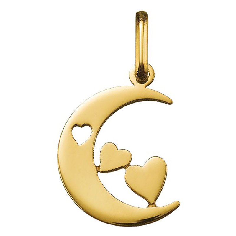 Pendentif lune aux 3 cœurs, Or jaune 750 - Argyor
