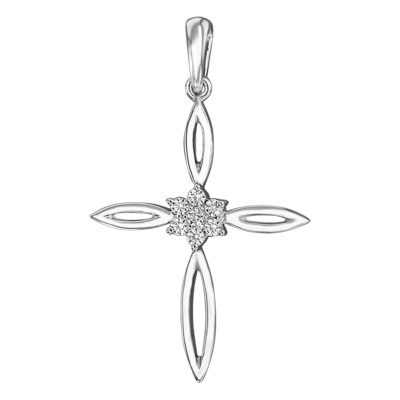 Croix Fleur, Or blanc et diamants, 22x33mm - Juweel