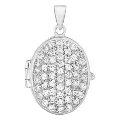 Pendentif Porte Photo Zircons Ovale, Argent 925, 18x38mm - Artemis