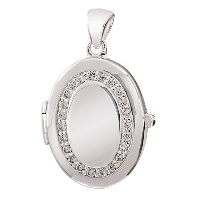 Pendentif Porte Photo Ovale Zircons, Argent 925, 18x23mm - Artemis