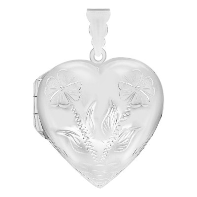Pendentif Porte Photo Coeur motif Floral, Argent 925, 32x43mm - Artemis