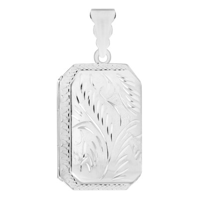 Pendentif Porte Photo Octogonal à motifs, Argent 925, 23x44mm - Artemis