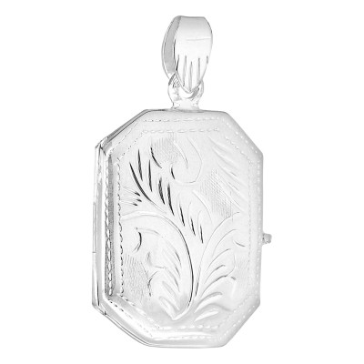 Pendentif Porte Photo Octogonal motif Floral, Argent 925, 20x34mm - Artemis