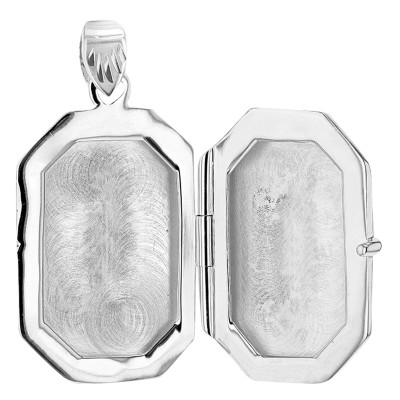 Pendentif Porte Photo Octogonal motif Floral, Argent 925, 20x34mm - Artemis