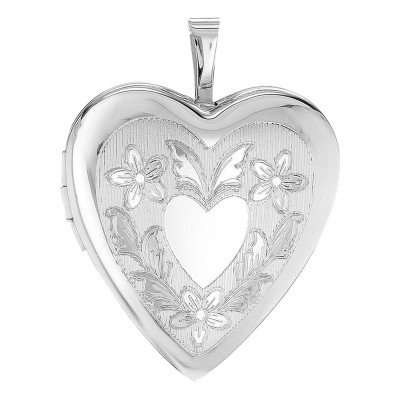 Pendentif Porte Photo Coeur Fleurs & Ailes, Argent 925, 20x25mm - Artemis