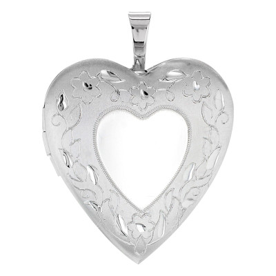 Pendentif Photo Coeur à motif Floral, Argent 925, 20x25mm - Artemis