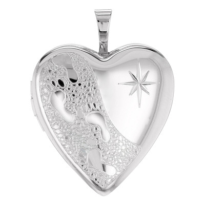 Pendentif Porte Photo Coeur Étoile & Empreintes, Argent 925, 20x25mm - Artemis