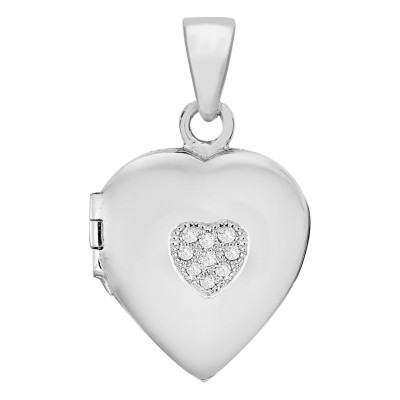 Pendentif Porte Photo Coeur, Argent 925 & Zircones, 17.50x24mm - Artemis