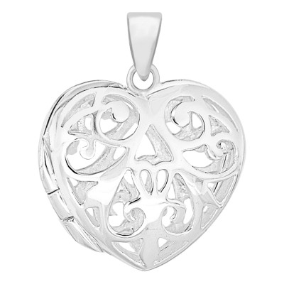 Pendentif Porte Photo Coeur Ajouré Filigrane, Argent 925, 24x19mm - Artemis