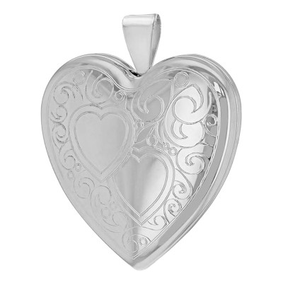 Pendentif Porte Photo Coeur à motifs, Argent 925, 24x28mm - Artemis