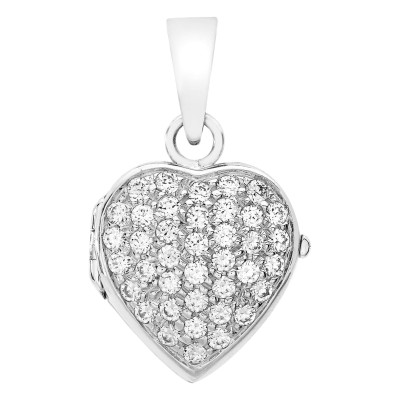 Pendentif Photo Coeur, Or Blanc 375 & Zircons, 16x20mm - Emanessence