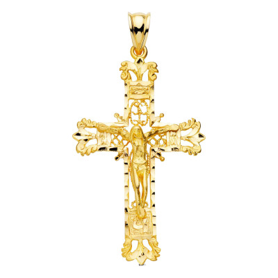 Croix Christ Filigrane, Or Jaune 750, 42x27 mm - Lumiosa