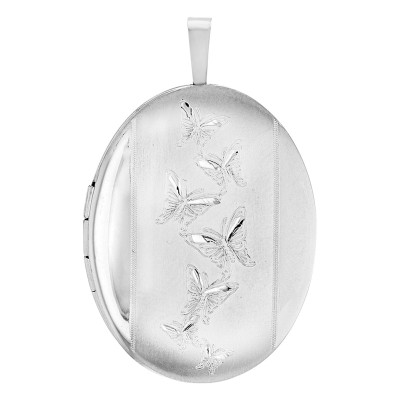 Pendentif Porte Photo Ovale Papillons, Argent 925, 20x32mm - Artemis
