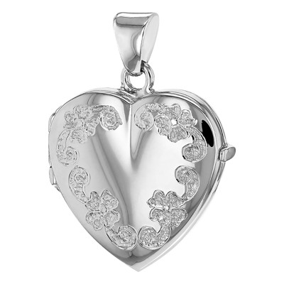 Pendentif Porte Photo Coeur Fleuri, Argent 925, 30x21mm - Artemis