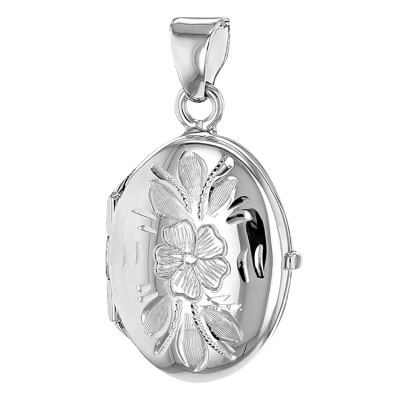 Pendentif Porte Photo Fleur Ovale, Argent 925, 16.50x30mm - Artemis