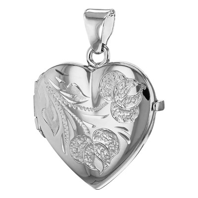 Pendentif Porte Photo Coeur & Fleurs, Argent 925, 21x30mm - Artemis