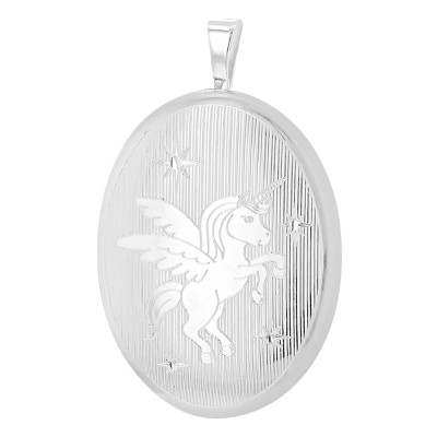 Pendentif Porte Photo Ovale Licorne, Argent 925, 35x20mm - Artemis