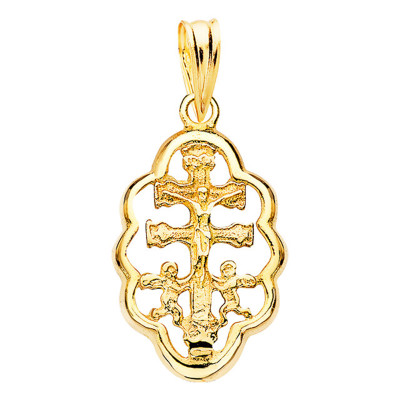 Croix Caravaca Entouré, Or Jaune 750, 18x12 mm - Lumiosa
