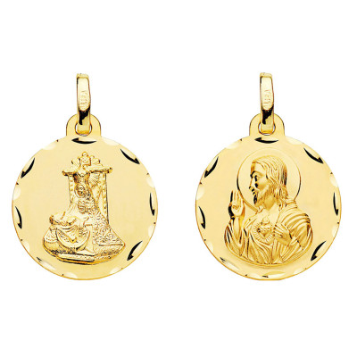 Médaille Scapulaire Vierge des Angoisses & Sacré Coeur de Jésus, Or Jaune 750, 18 mm à 22 mm - Lumiosa