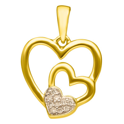 Pendentif Triple Coeurs, Or Jaune 375 & Diamants 0,02 ct - Aurora
