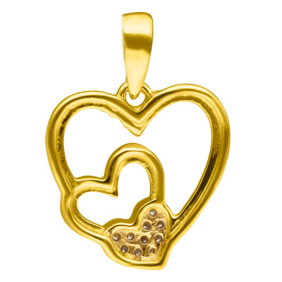 Pendentif Triple Coeurs, Or Jaune 375 & Diamants 0,02 ct - Aurora