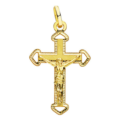 Pendentif Croix Christ Sculptée, Or Jaune 750, 20x14 mm - Lumiosa