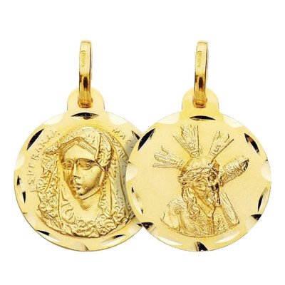 Médaille Scapulaire Vierge Macarena & Christ du Gran Poder, Or Jaune 750, 16 mm à 24 mm - Lumiosa