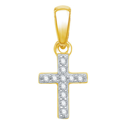 Croix Or jaune & Diamants, 13x6mm - Aurora